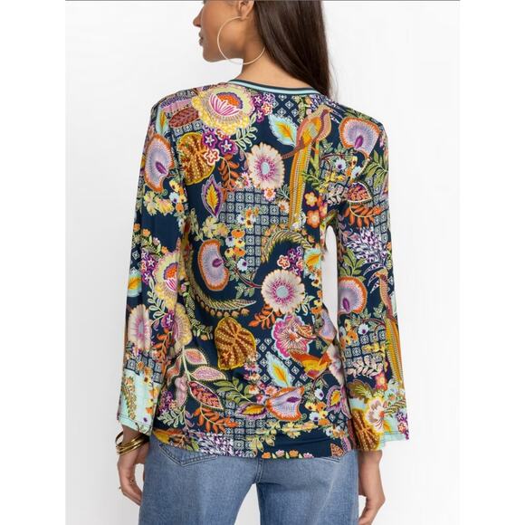 JOHNNY WAS Janice Favorite V Neck Tee Small Kimono Long Sleeve Top Boho Floral - Picture 3 of 12